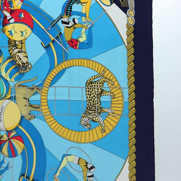 HERMES Carre 90 Scarf ""CIRCUS"" Silk Blue Light Blue white Auth ac3186 - Picture 7 of 15